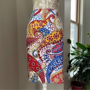 NWT Talbots Red, Yellow, Blue Paisley Pencil Skirt